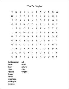What's worse: Doing a word search on the Parable of the Ten Virgins or having to explain to the child who does this what a virgin is?